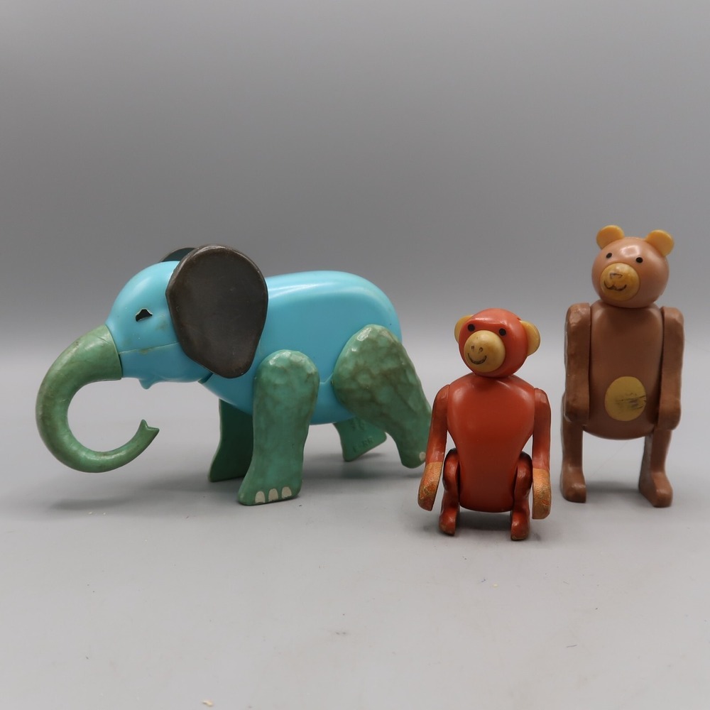 Vintage Fisher Price Elephant Bear Monkey Plastic Posable Toy Figures 70s Circus